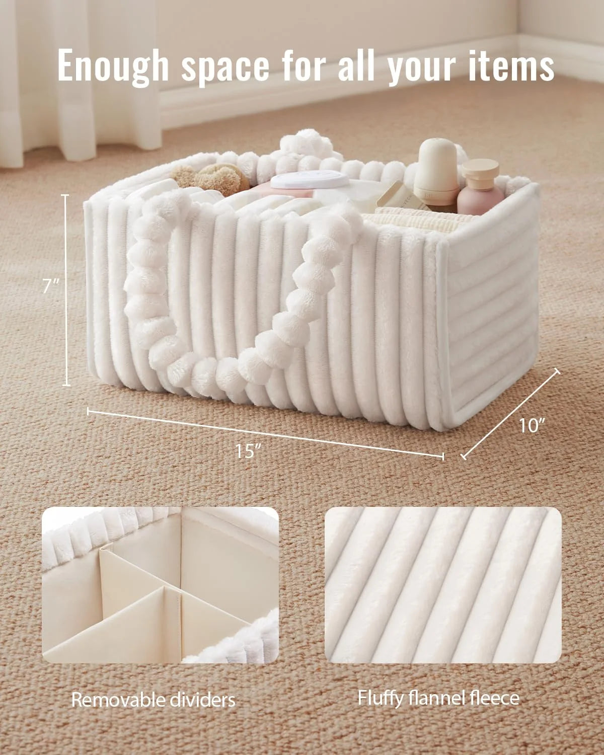 Flannel Diaper Caddy Organizer, included Gift Packaging, Cozy Nursery Storage Basket, Gift for Baby Shower, Newborn Essentials
