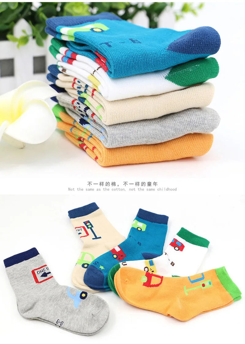 5 Pairs Baby Boy Girl Socks for 1-3 Years Toddler Autumn Winter Casual Elastic Cotton Socks Fashion Cartoon Clothing Accessories