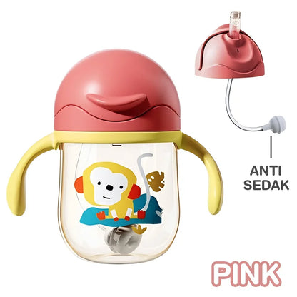 MAMIJOY 250ML Baby Water Cup Handle With Straw＆Dust cover＆Gravity Ball Learning Drinking Cup Children's Water Cup BPA Free BY02