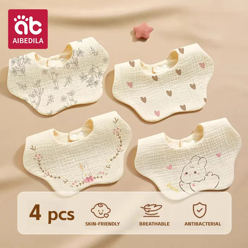 AIBEDILA 4pcs Baby Bandana Bibs Soft Skin-friendly Saliva Burp Cloths Breathable Feeding Bibs for Newborn Infant Toddler  ﻿