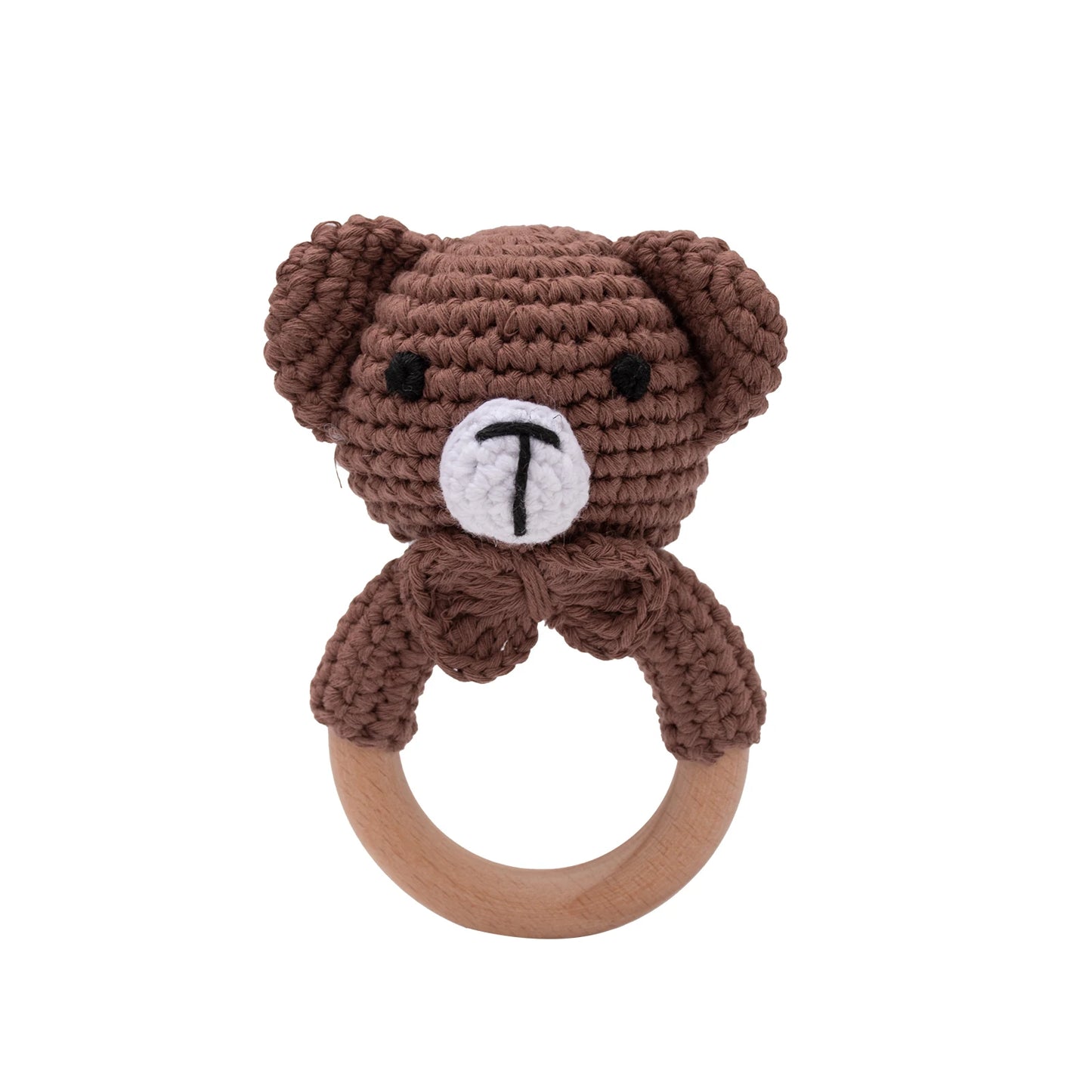 1pc Baby Teether Music Rattles for Kids Animal Crochet Rattle Elephant Giraffe Ring Wooden Babies Gym Montessori Children's Toys