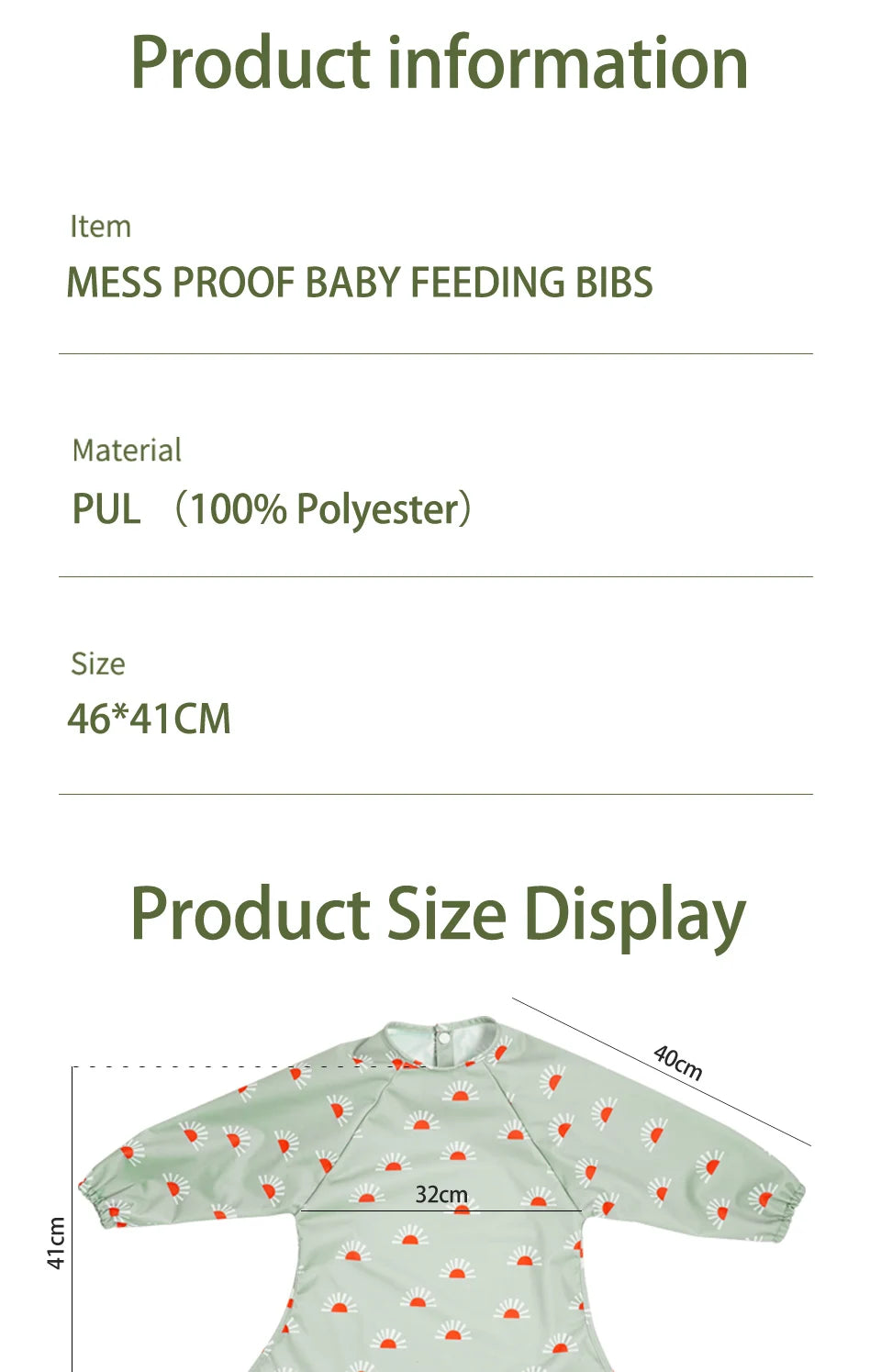 Elinfant Waterproof Baby Feeding Bibs, Cute Design Long Sleeve Mess-proof Apron Bibs