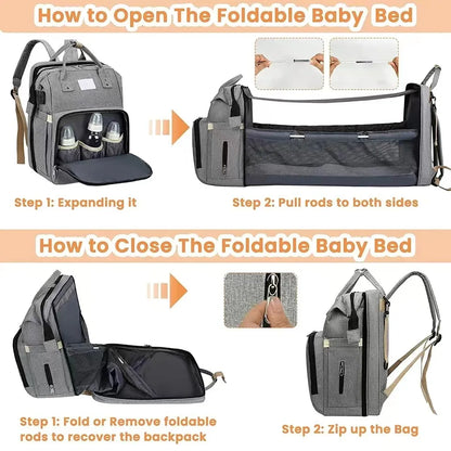 Portable folding crib, mommy bag, multi-functional, light and large-capacity leisure, double shoulder mother and baby bag.