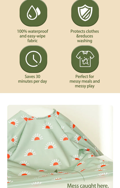 Elinfant Waterproof Baby Feeding Bibs, Cute Design Long Sleeve Mess-proof Apron Bibs