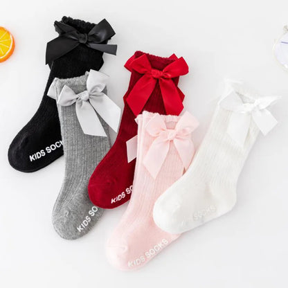 Knee High Baby Girl Socks Anti slip for Newborn Infant Toddler Bowknot Non-slip Long High Tall Cotton Blank Accessories 0-3 Year