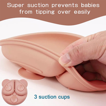 8Pcs/5Pcs Silicone Tableware For Kids Baby Feeding Set Cartoon Plate Personalized Name Sucker Cup Plate Bowl Bib Newborn Gift