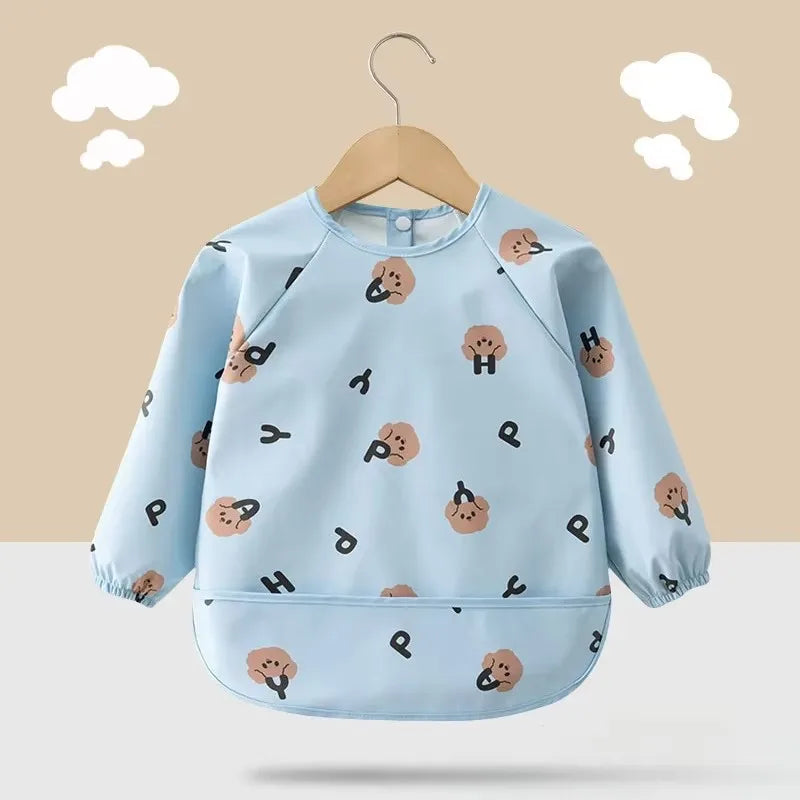 Baby Soft Waterproof Bib Kid Long Sleeves Adjustable Feeding Cloth Little Boy Girl Painting Smock Child Meal Eating Apron