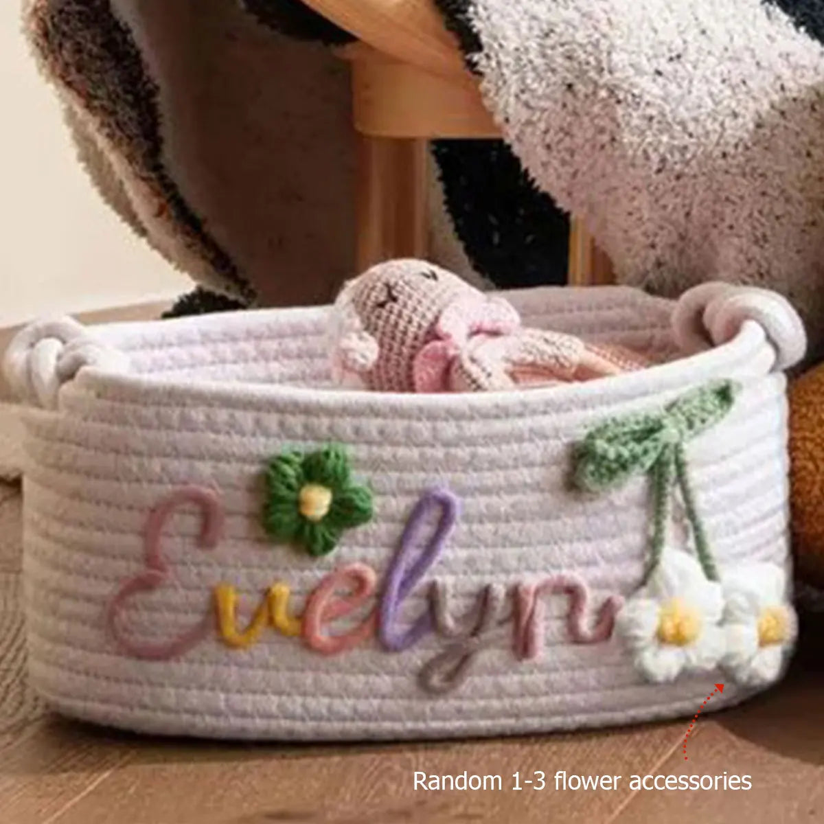 1pc Personalized Letter Handmade Cotton Rope Storage Basket, Party Gift Basket, Multifunctional Storage Basket, Easter Gift