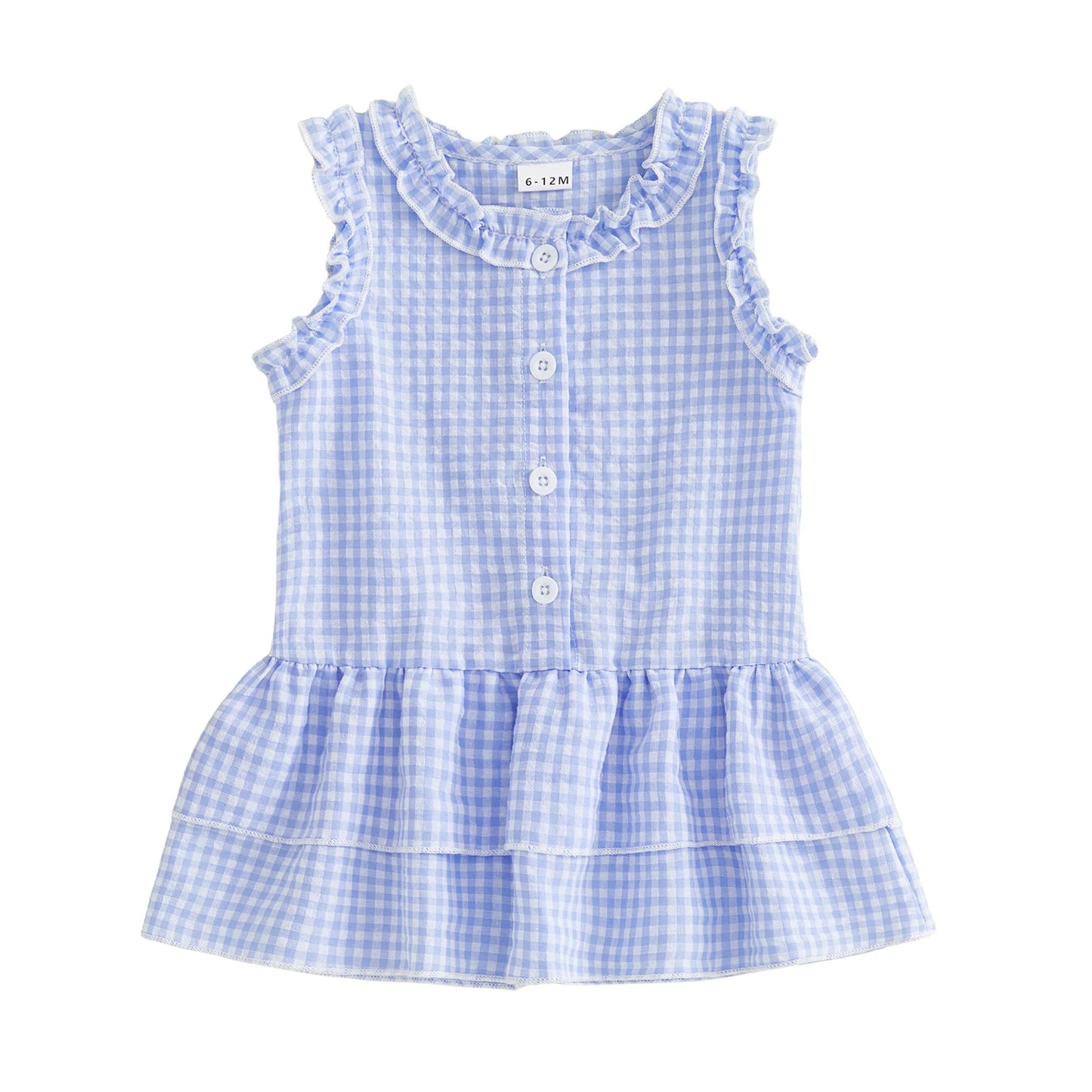 FOCUSNORM 0-4Y Lovely Kids Girls A-line Dress Sleeveless Crew Neck Layered Plaid Summer Dress for Casual Daily