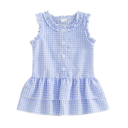 FOCUSNORM 0-4Y Lovely Kids Girls A-line Dress Sleeveless Crew Neck Layered Plaid Summer Dress for Casual Daily