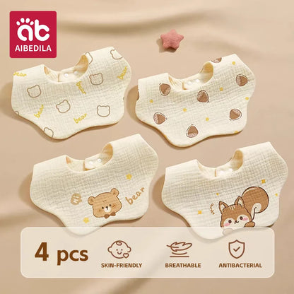 AIBEDILA 4pcs Baby Bandana Bibs Soft Skin-friendly Saliva Burp Cloths Breathable Feeding Bibs for Newborn Infant Toddler  ﻿
