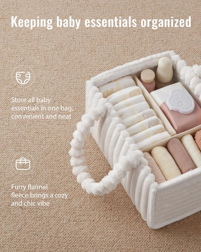 Flannel Diaper Caddy Organizer, included Gift Packaging, Cozy Nursery Storage Basket, Gift for Baby Shower, Newborn Essentials