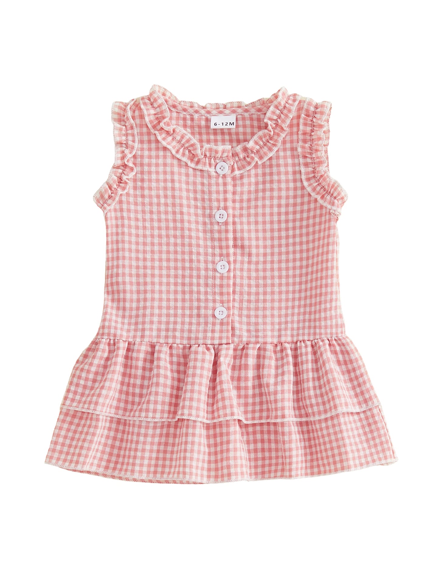 FOCUSNORM 0-4Y Lovely Kids Girls A-line Dress Sleeveless Crew Neck Layered Plaid Summer Dress for Casual Daily