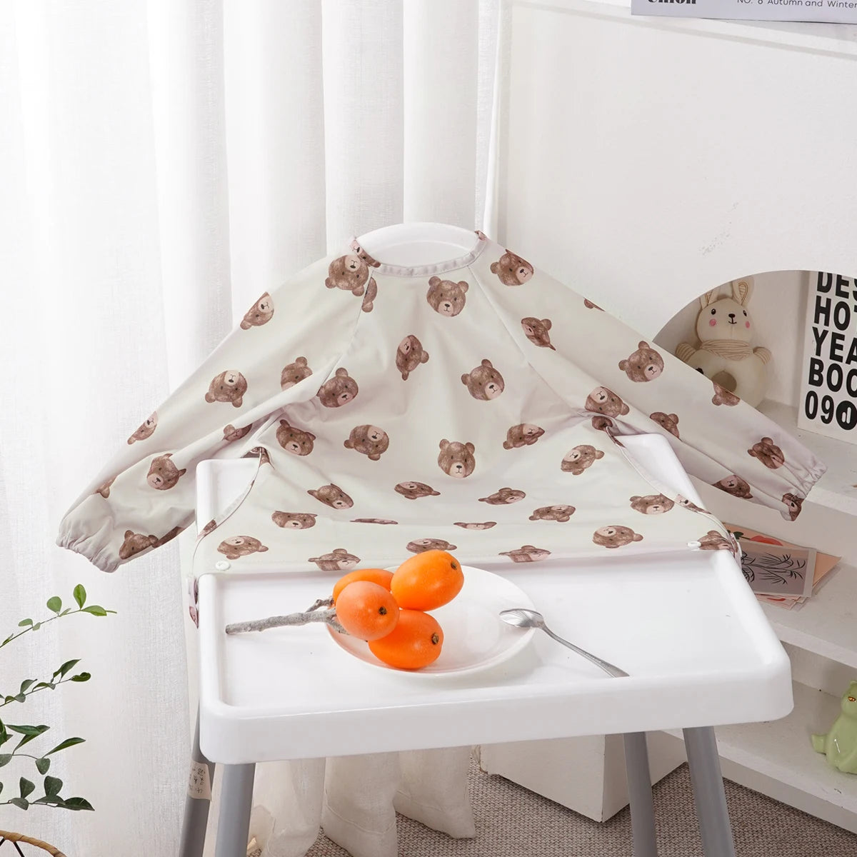 Elinfant Waterproof Baby Feeding Bibs, Cute Design Long Sleeve Mess-proof Apron Bibs