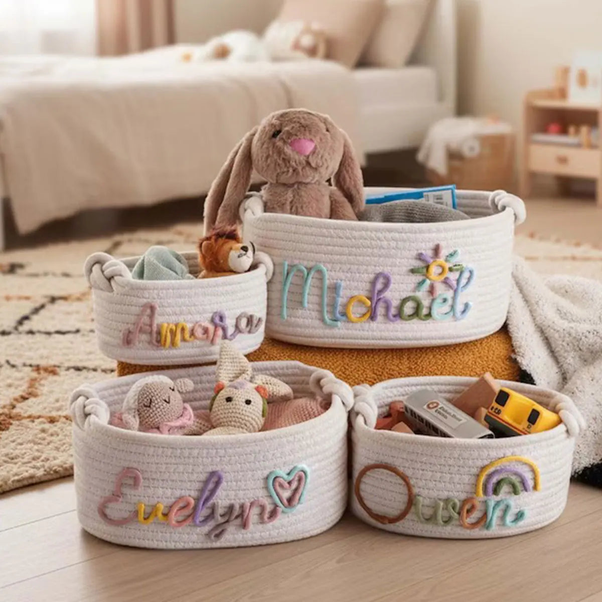 1pc Personalized Letter Handmade Cotton Rope Storage Basket, Party Gift Basket, Multifunctional Storage Basket, Easter Gift