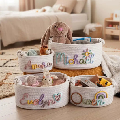 1pc Personalized Letter Handmade Cotton Rope Storage Basket, Party Gift Basket, Multifunctional Storage Basket, Easter Gift