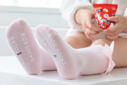 Knee High Baby Girl Socks Anti slip for Newborn Infant Toddler Bowknot Non-slip Long High Tall Cotton Blank Accessories 0-3 Year