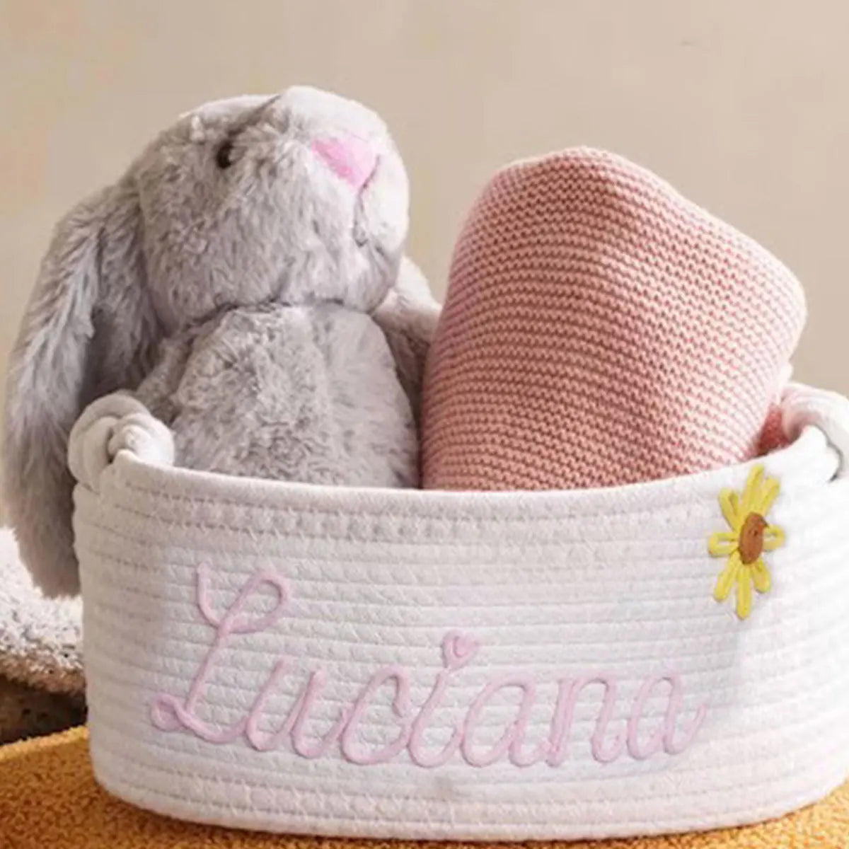1pc Personalized Letter Handmade Cotton Rope Storage Basket, Party Gift Basket, Multifunctional Storage Basket, Easter Gift