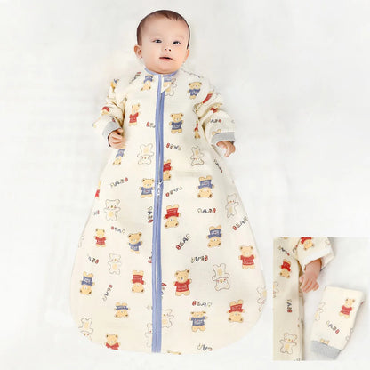 Sleeping Bag For Babies 0-24Months Soft Cotton Gauze Breathable 3-Ways Zipper Puppy Dog Baby Sleeping Bag With Removable Sleeves