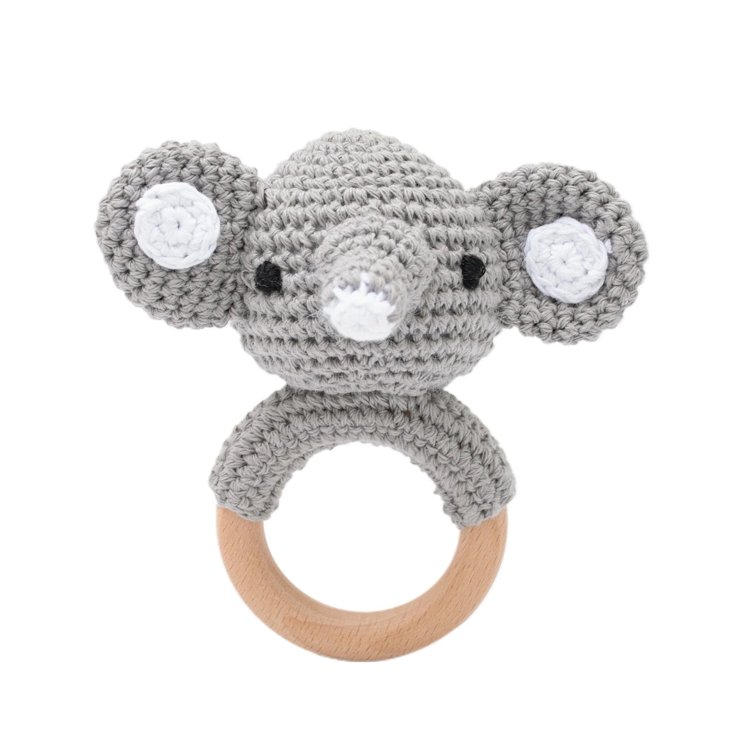 1pc Baby Teether Music Rattles for Kids Animal Crochet Rattle Elephant Giraffe Ring Wooden Babies Gym Montessori Children's Toys