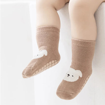 6 pairs  cartoon animal baby glue-on socks,kid's anti-slip trampoline socks, suitable for babies when they are learning to walk
