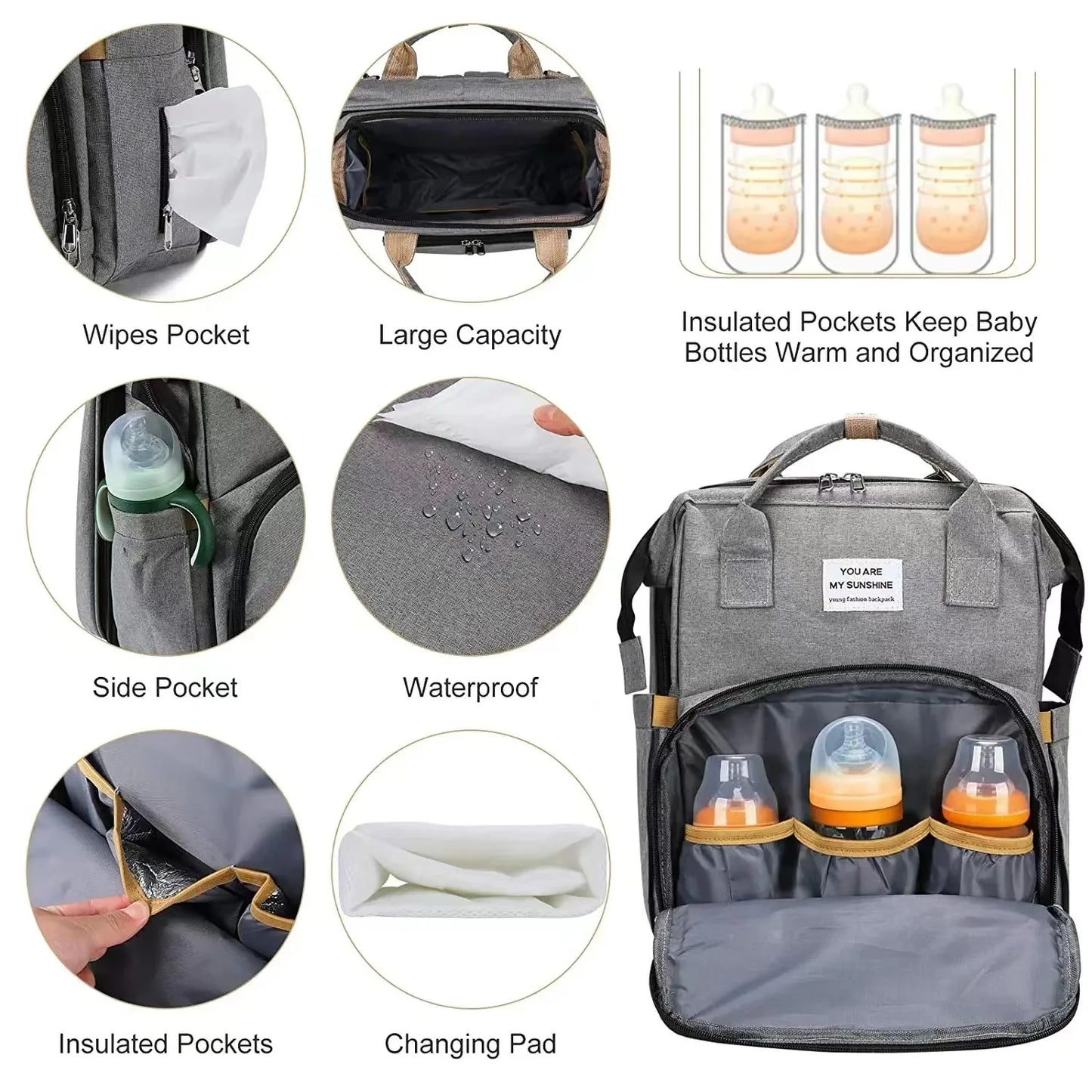 Portable folding crib, mommy bag, multi-functional, light and large-capacity leisure, double shoulder mother and baby bag.