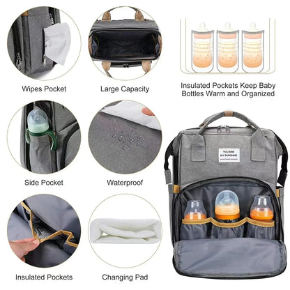 Portable folding crib, mommy bag, multi-functional, light and large-capacity leisure, double shoulder mother and baby bag.