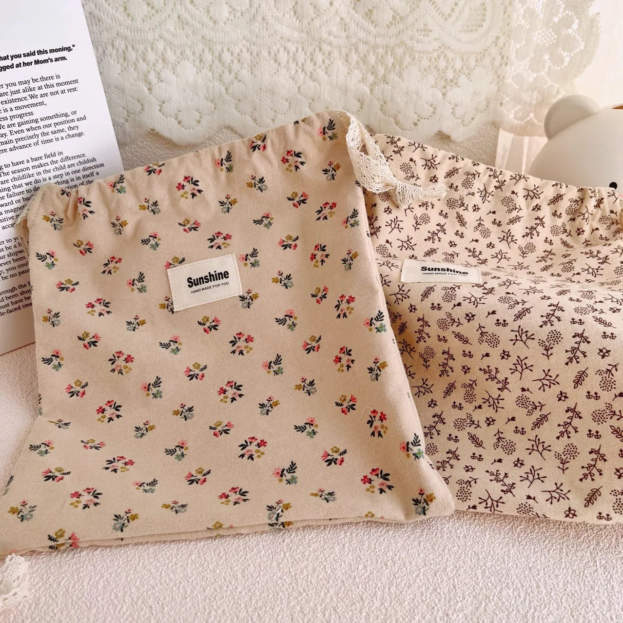 Cotton Nappy Bag for Baby Organizer Diaper Bag Mommy Baby Items String Cosmetic Pocket Stroller Bags Travel Makeup Storage Bag