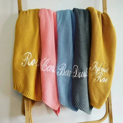 Baby Blanket,Personalized Embroidered Name,Stroller Blanket,Newborn Baby Gift ,Soft Breathable Cotton Knit, Baby Shower Gift