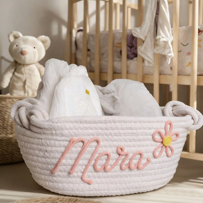 1pc Personalized Letter Handmade Cotton Rope Storage Basket, Party Gift Basket, Multifunctional Storage Basket, Easter Gift