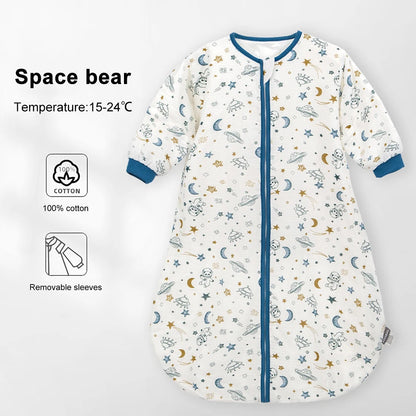 Sleeping Bag For Babies 0-24Months Soft Cotton Gauze Breathable 3-Ways Zipper Puppy Dog Baby Sleeping Bag With Removable Sleeves