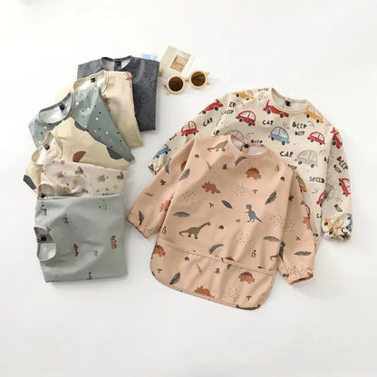 Baby Soft Waterproof Bib Kid Long Sleeves Adjustable Feeding Cloth Little Boy Girl Painting Smock Child Meal Eating Apron