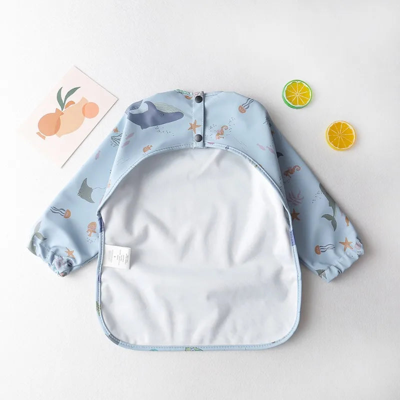Baby Soft Waterproof Bib Kid Long Sleeves Adjustable Feeding Cloth Little Boy Girl Painting Smock Child Meal Eating Apron