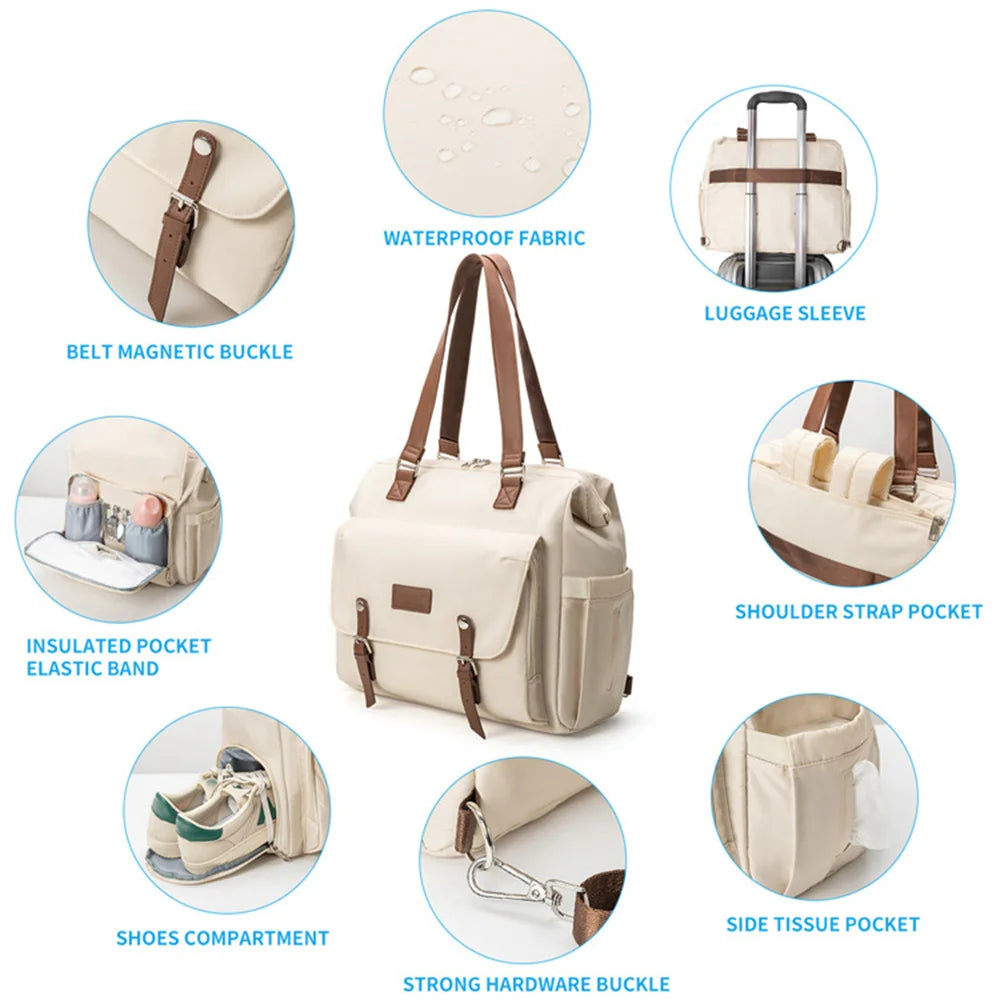 Large Capacity Mommy Bag Lightweight Maternity Backpack Multi-functional Polyester Crossbody Bag Outdoor Travel Baby Organizer