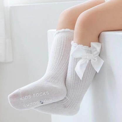 Knee High Baby Girl Socks Anti slip for Newborn Infant Toddler Bowknot Non-slip Long High Tall Cotton Blank Accessories 0-3 Year