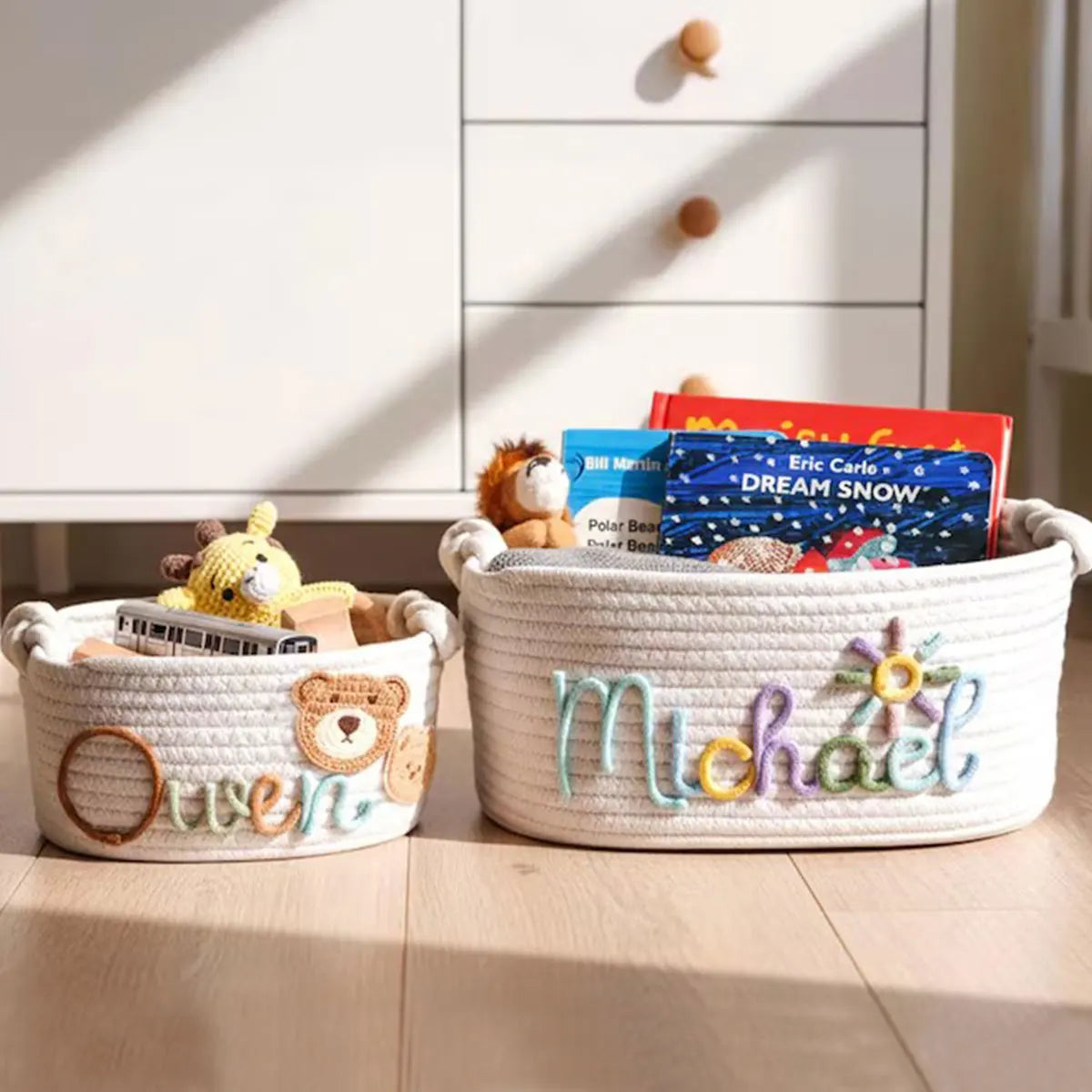 1pc Personalized Letter Handmade Cotton Rope Storage Basket, Party Gift Basket, Multifunctional Storage Basket, Easter Gift
