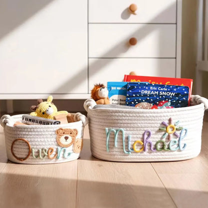 1pc Personalized Letter Handmade Cotton Rope Storage Basket, Party Gift Basket, Multifunctional Storage Basket, Easter Gift