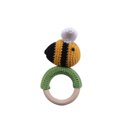 1pc Baby Teether Music Rattles for Kids Animal Crochet Rattle Elephant Giraffe Ring Wooden Babies Gym Montessori Children's Toys