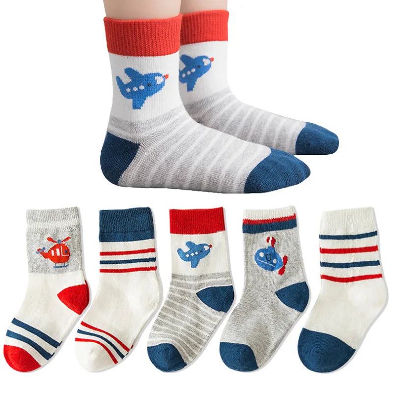 5 Pairs Baby Boy Girl Socks for 1-3 Years Toddler Autumn Winter Casual Elastic Cotton Socks Fashion Cartoon Clothing Accessories