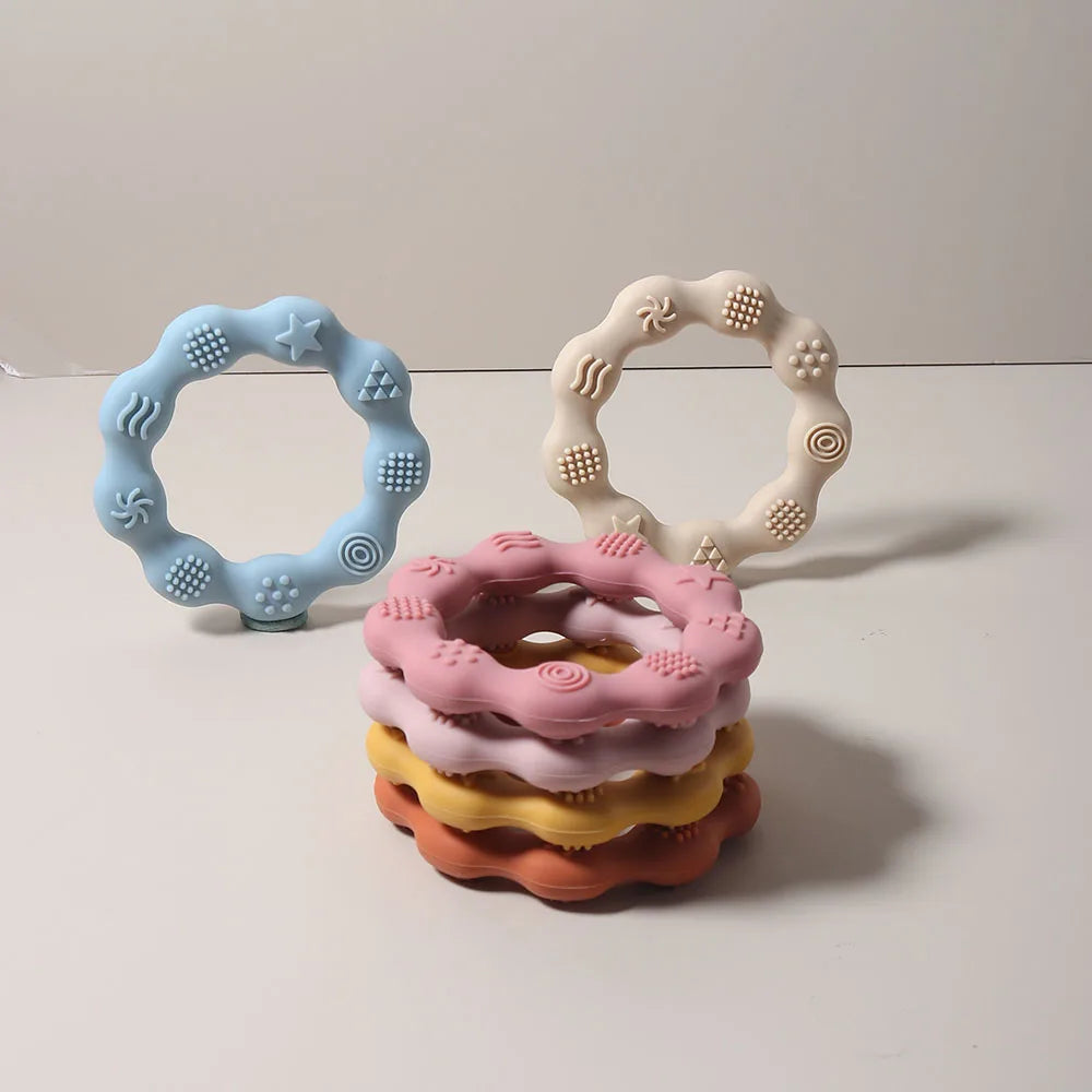 baby teether cartoon ring infant teething toy cute sensory soothing gum soft bpa free chew toy