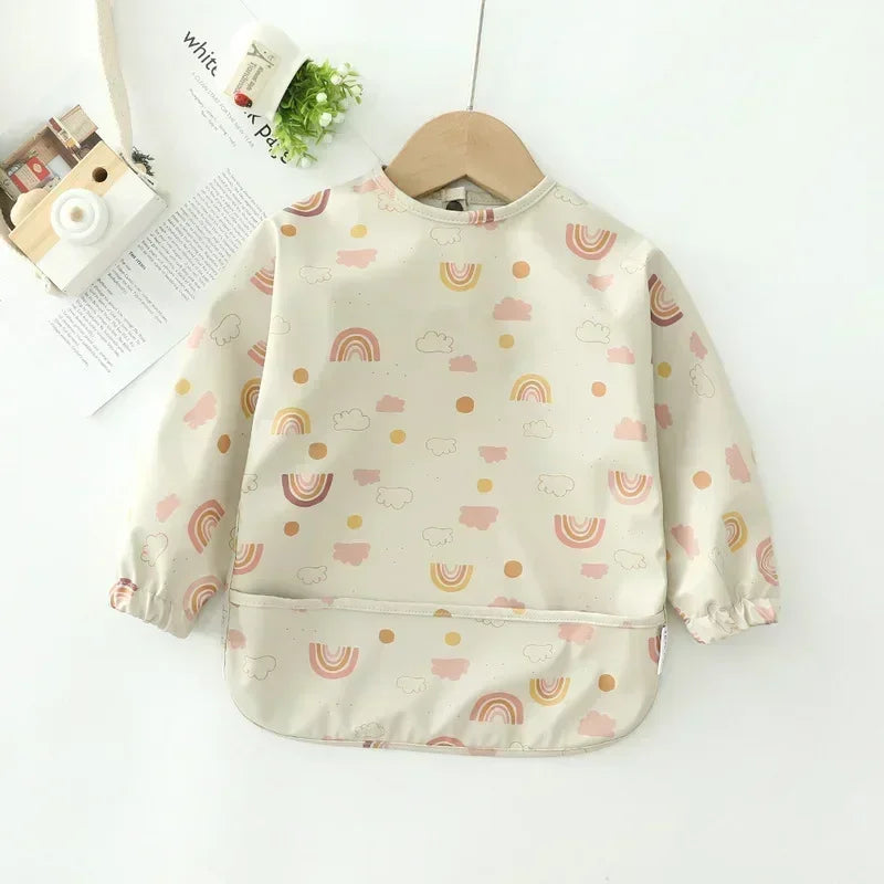 Baby Soft Waterproof Bib Kid Long Sleeves Adjustable Feeding Cloth Little Boy Girl Painting Smock Child Meal Eating Apron