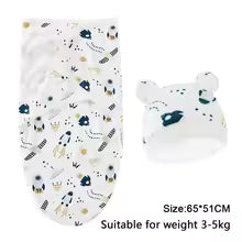 Cotton Baby Swaddle Blanket With Hat