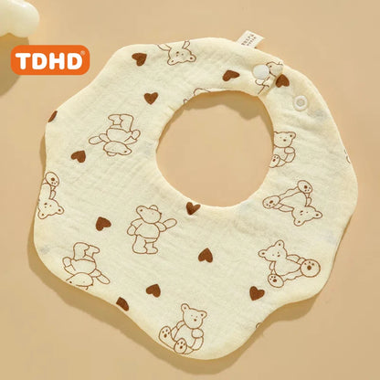 TDHD 3PCS Cotton Gauze Baby Feeding Bibs Summer Soft Petal Baby Printed Drooling Towel Newborn Toddler Baby Burp Cloth Children'