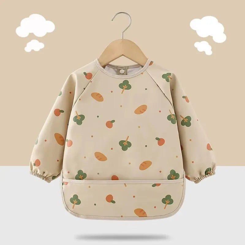 Baby Soft Waterproof Bib Kid Long Sleeves Adjustable Feeding Cloth Little Boy Girl Painting Smock Child Meal Eating Apron