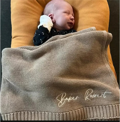 Baby Blanket,Personalized Embroidered Name,Stroller Blanket,Newborn Baby Gift ,Soft Breathable Cotton Knit, Baby Shower Gift