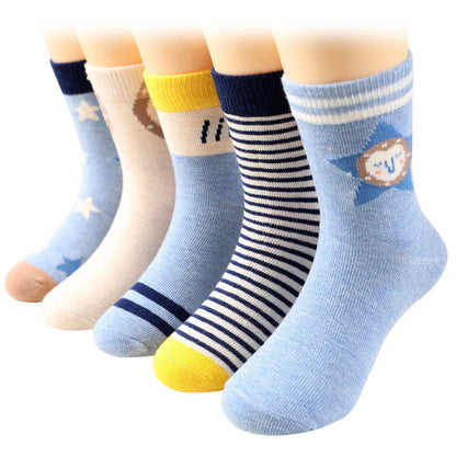 5 Pairs Baby Boy Girl Socks for 1-3 Years Toddler Autumn Winter Casual Elastic Cotton Socks Fashion Cartoon Clothing Accessories