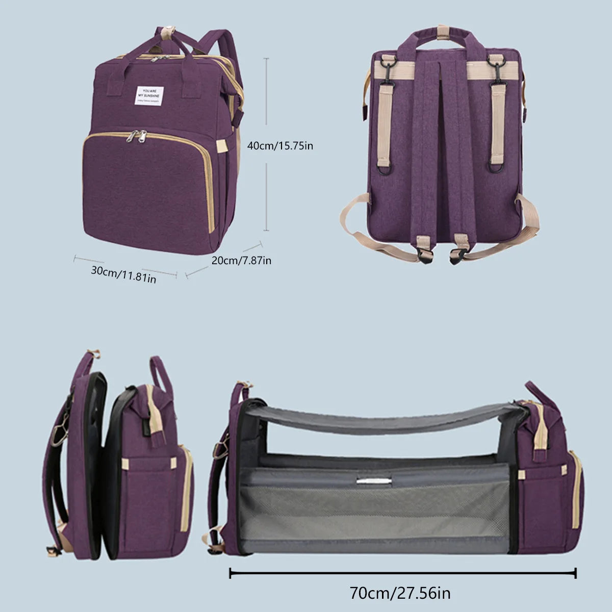 Portable folding crib, mommy bag, multi-functional, light and large-capacity leisure, double shoulder mother and baby bag.