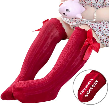 Knee High Baby Girl Socks Anti slip for Newborn Infant Toddler Bowknot Non-slip Long High Tall Cotton Blank Accessories 0-3 Year