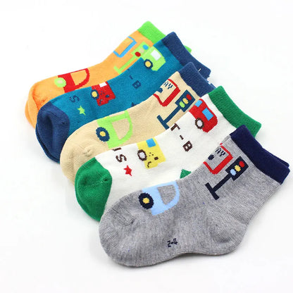 5 Pairs Baby Boy Girl Socks for 1-3 Years Toddler Autumn Winter Casual Elastic Cotton Socks Fashion Cartoon Clothing Accessories