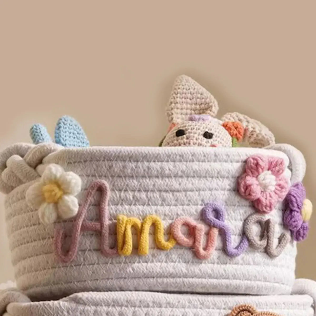 1pc Personalized Letter Handmade Cotton Rope Storage Basket, Party Gift Basket, Multifunctional Storage Basket, Easter Gift